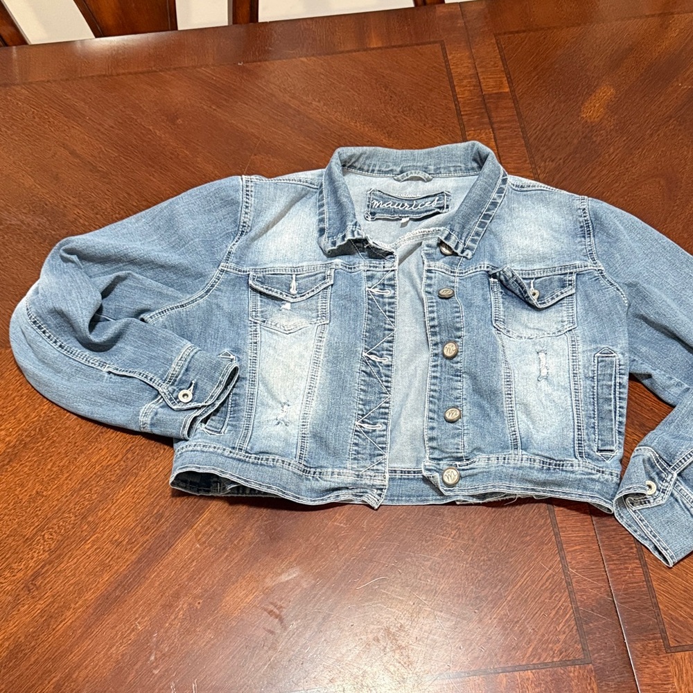 Maurices Light Blue Cropped Denim Jacket